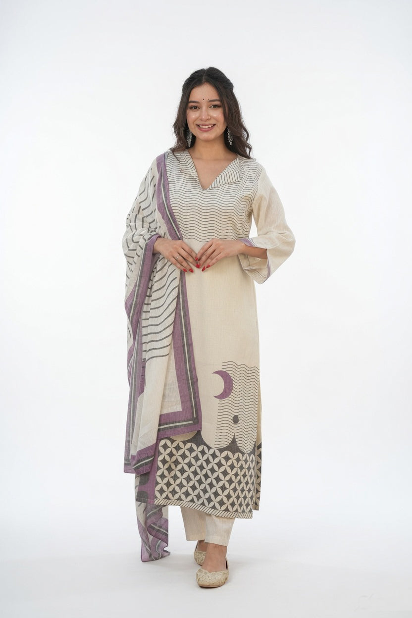 Cream Color Muslin Fabric Printed Readymade Salwar Suit | Buy Online India