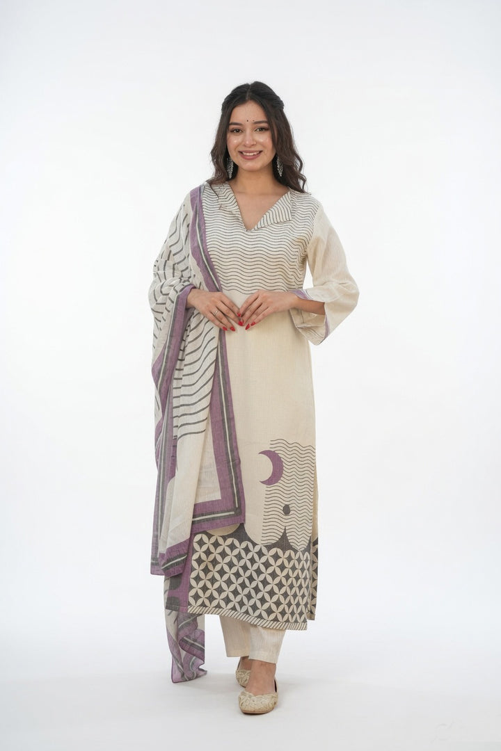 Cream Color Muslin Fabric Printed Readymade Salwar Suit | Buy Online India