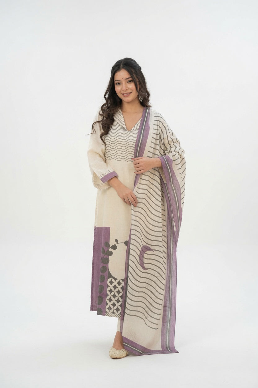 Cream Color Muslin Fabric Printed Readymade Salwar Suit | Buy Online India