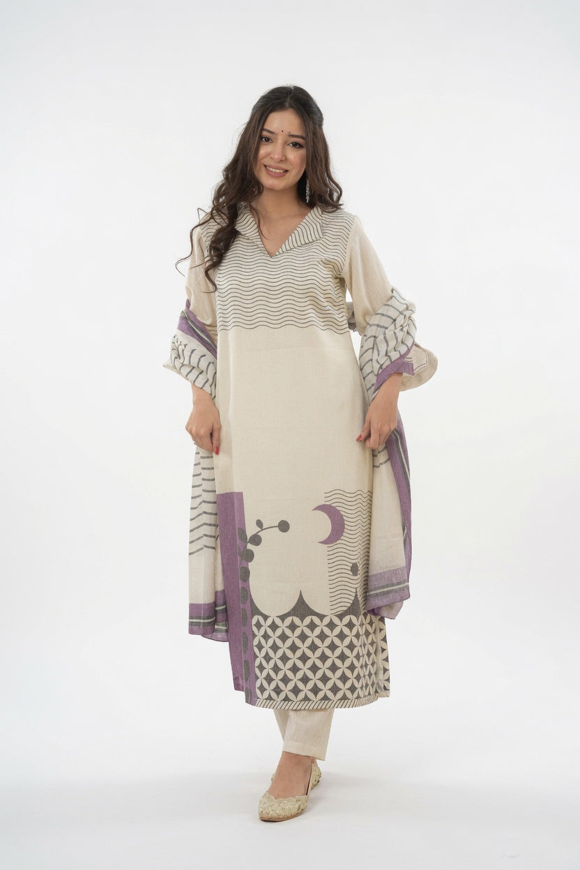 Cream Color Muslin Fabric Printed Readymade Salwar Suit | Buy Online India