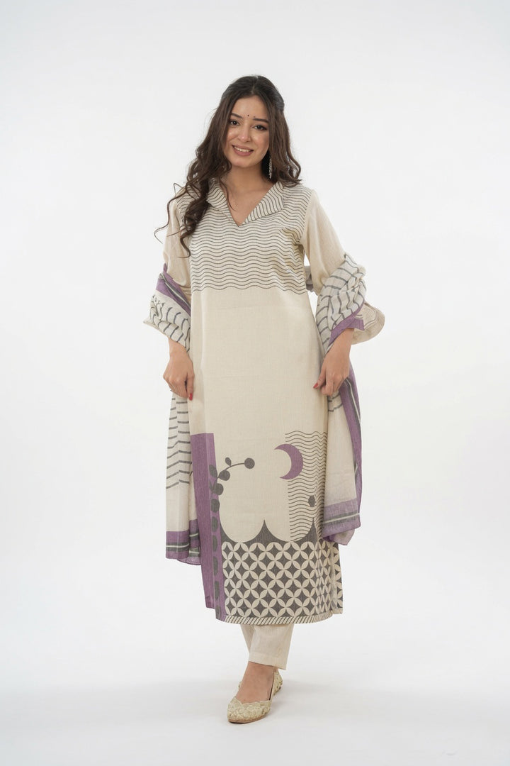 Cream Color Muslin Fabric Printed Readymade Salwar Suit | Buy Online India