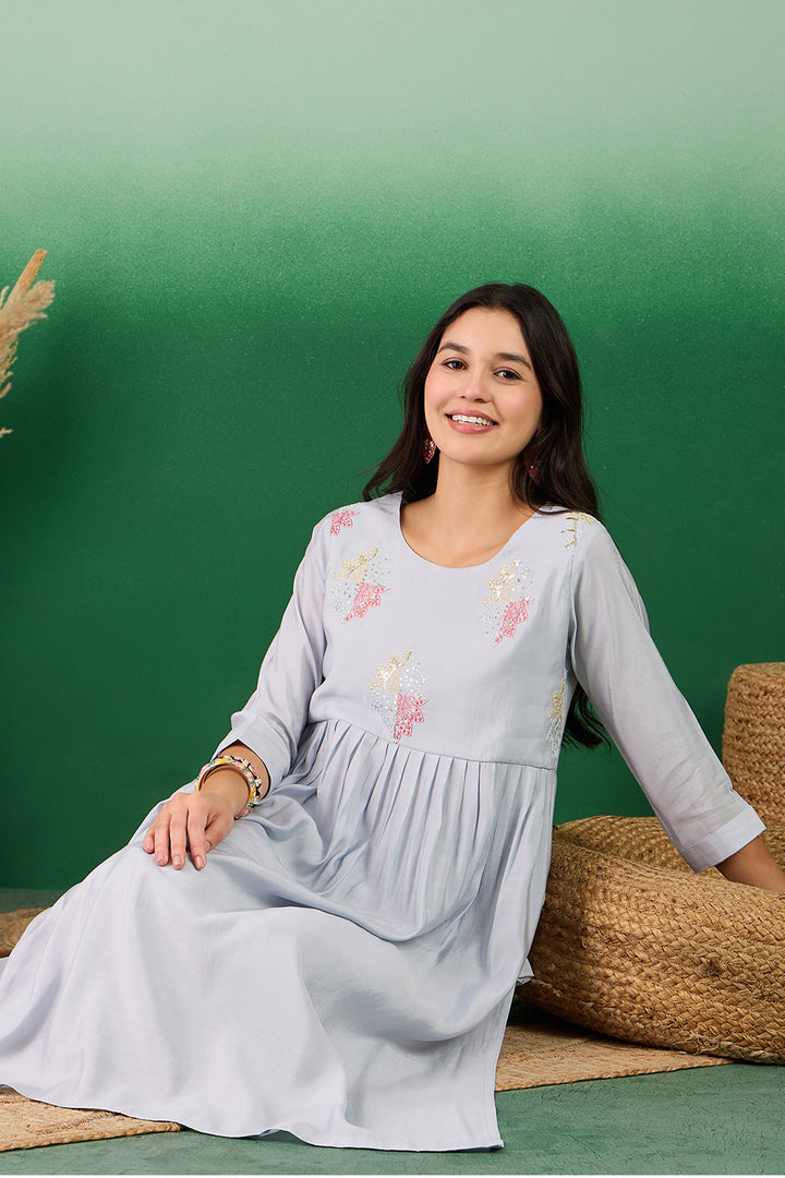 Marvellous Muslin Fabric Readymade Kurti With Bottom In Blue Color | Buy Online India