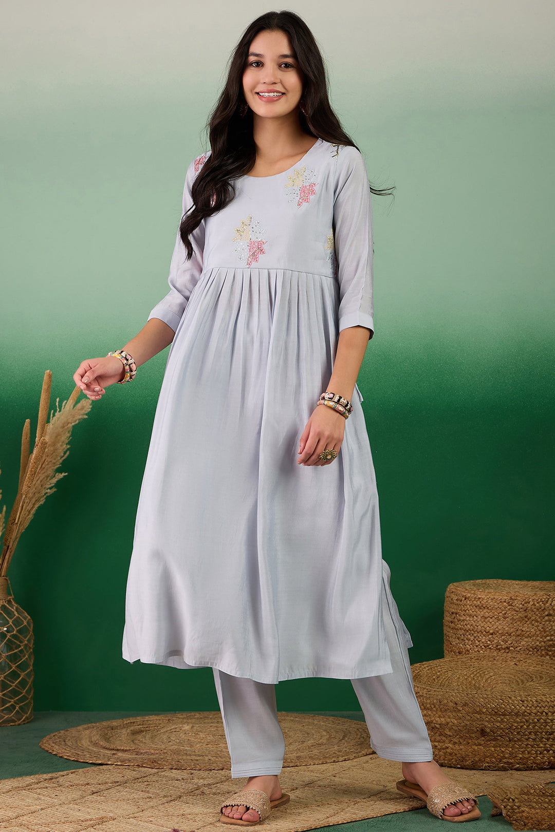 Marvellous Muslin Fabric Readymade Kurti With Bottom In Blue Color | Buy Online India
