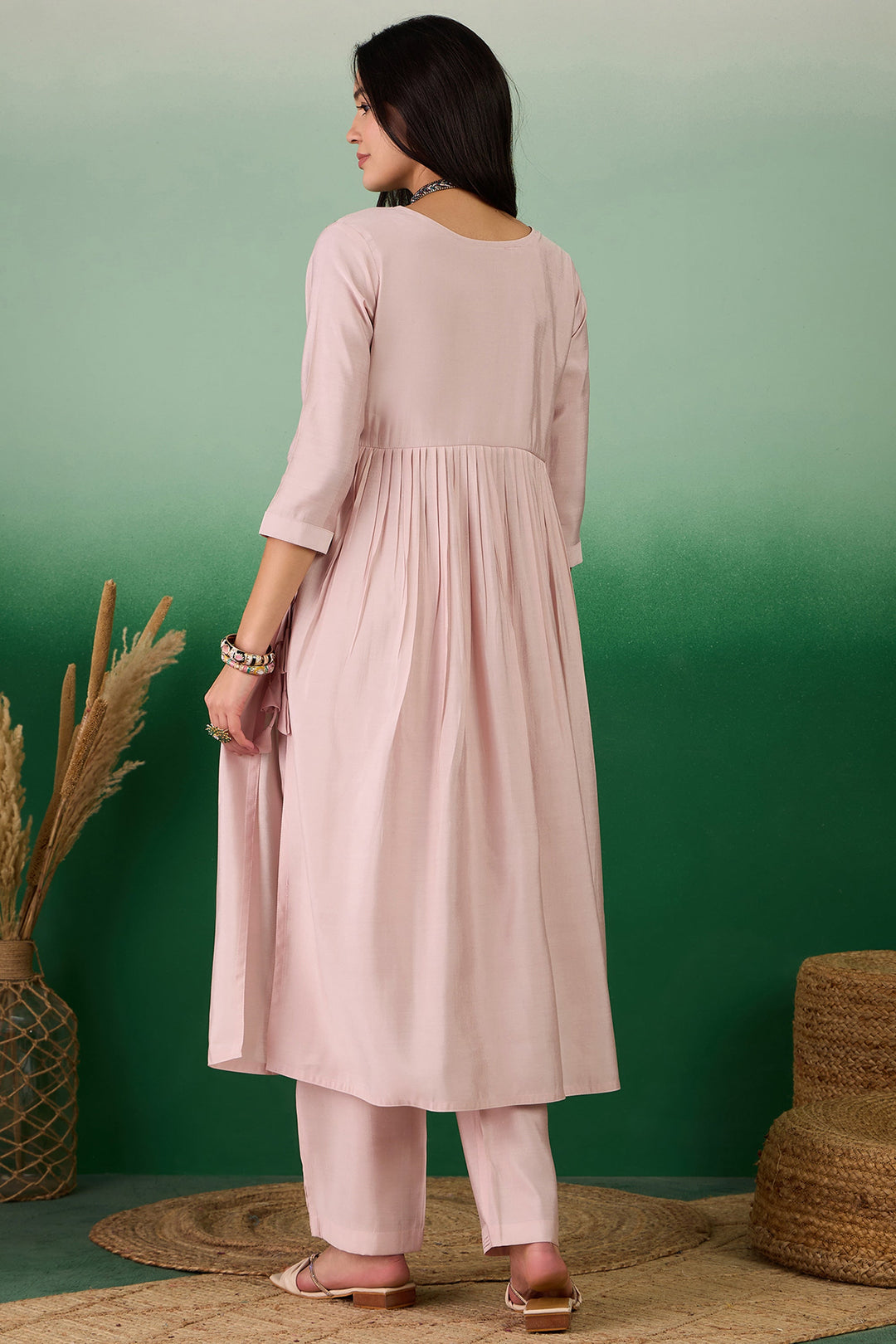Attractive Muslin Fabric Pink Color Readymade Kurti With Bottom | Buy Online India
