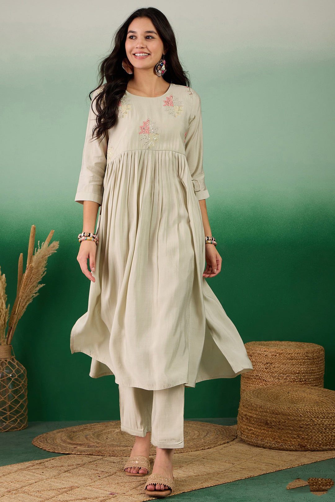 Green Color Muslin Fabric Riveting Readymade Kurti With Bottom | Buy Online India