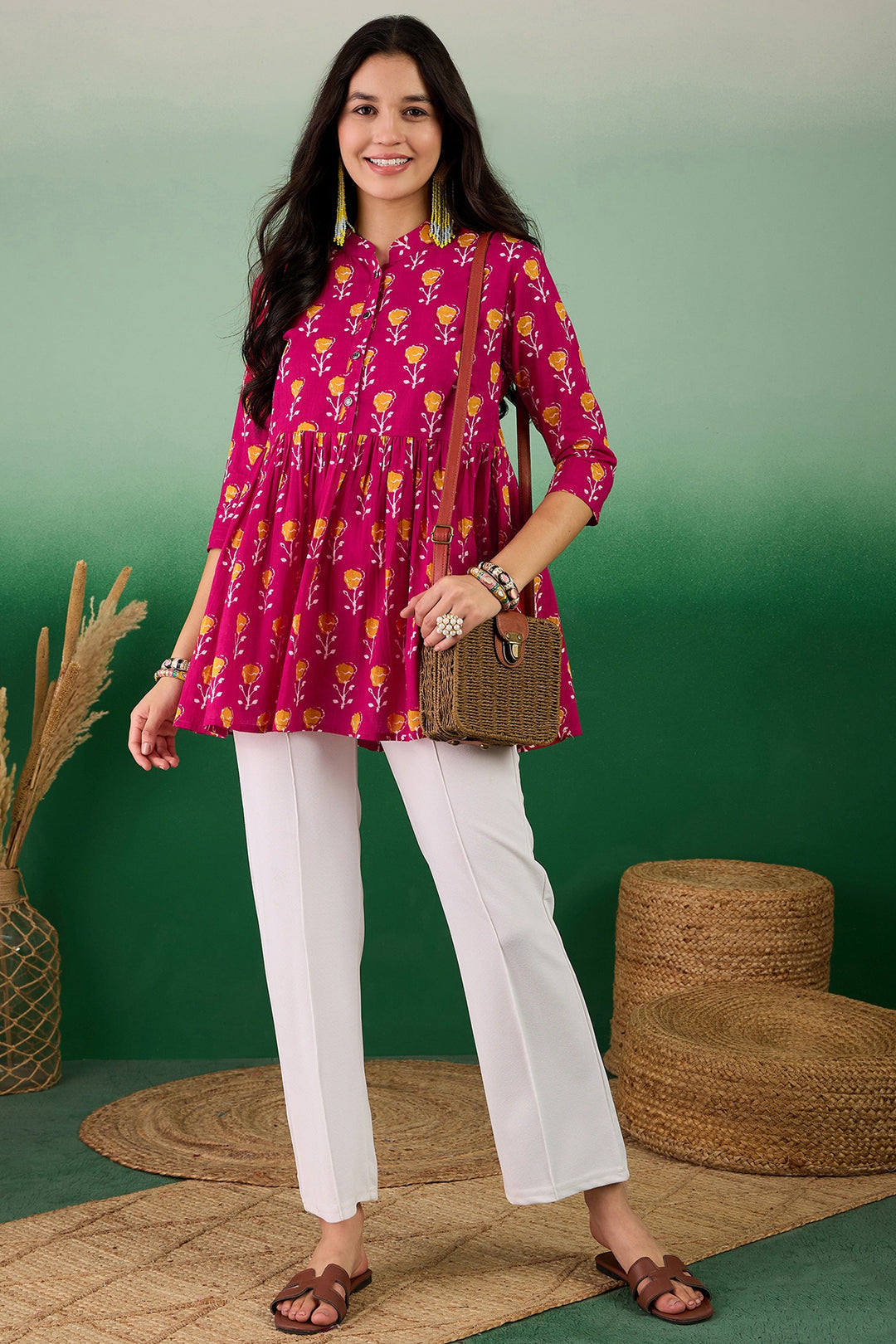 Appealing Pink Color Cotton Fabric Casual Wear Readymade Kurti | Buy Online India