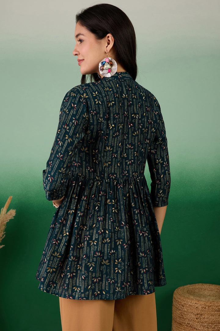 Bewitching Cotton Fabric Casual Wear Readymade Kurti In Dark Green Color | Buy Online India