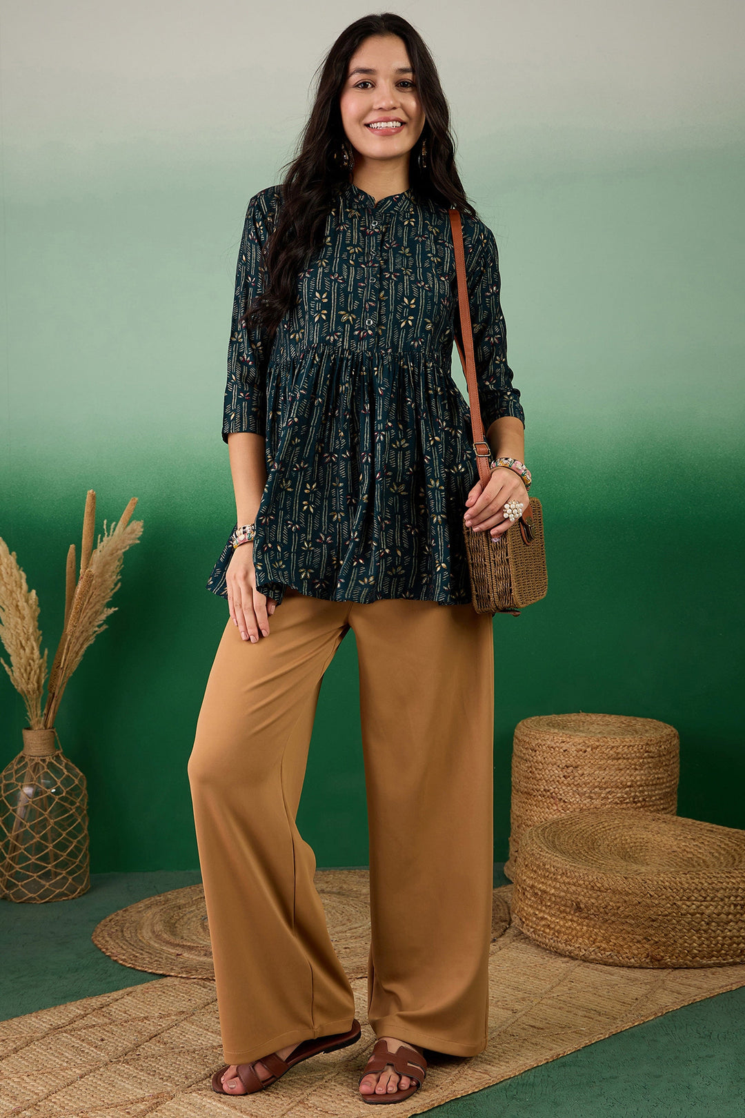 Bewitching Cotton Fabric Casual Wear Readymade Kurti In Dark Green Color | Buy Online India