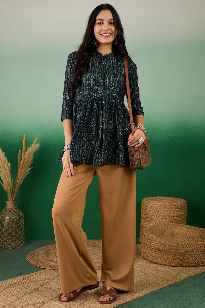 Bewitching Cotton Fabric Casual Wear Readymade Kurti In Dark Green Color | Buy Online India