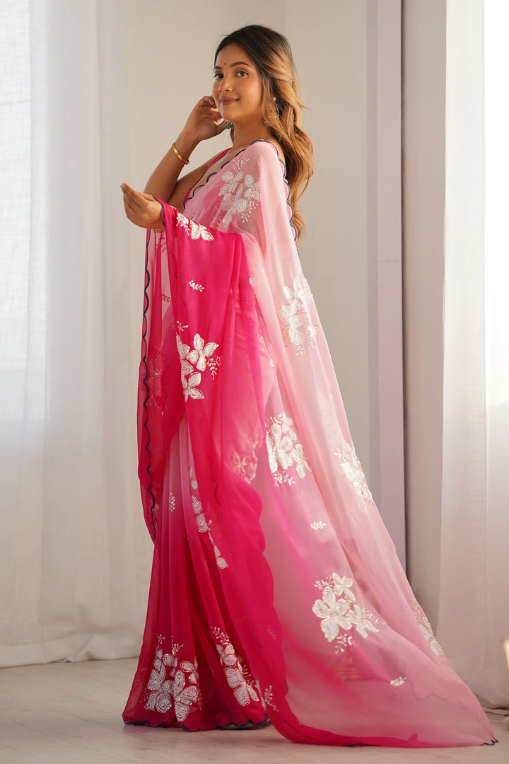 Radiant Pink Georgette Classic Saree with Sequins Work | Buy Online India