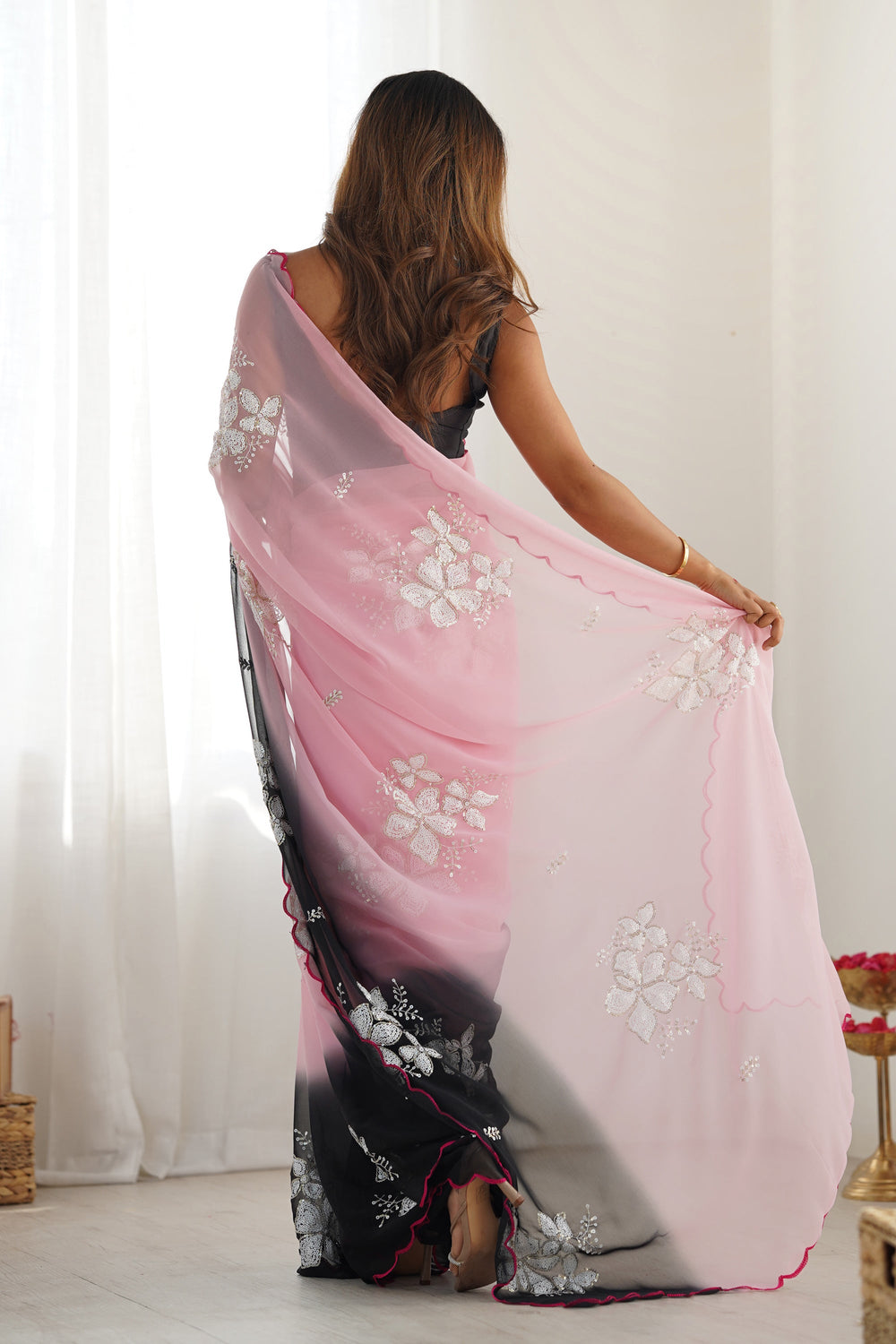 Beautiful Pink Sequins Work Party Wear Saree | Buy Online India
