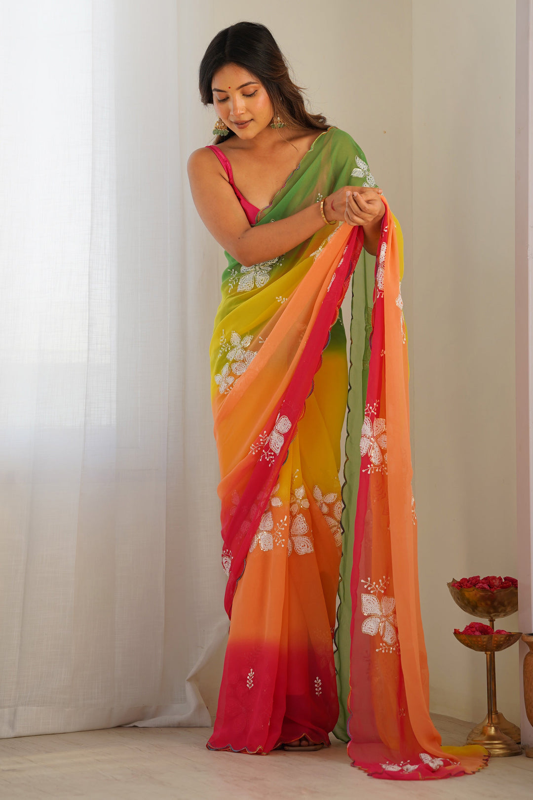 Party Wear Sober Sequins Work Saree In Yellow Color | Buy Online India