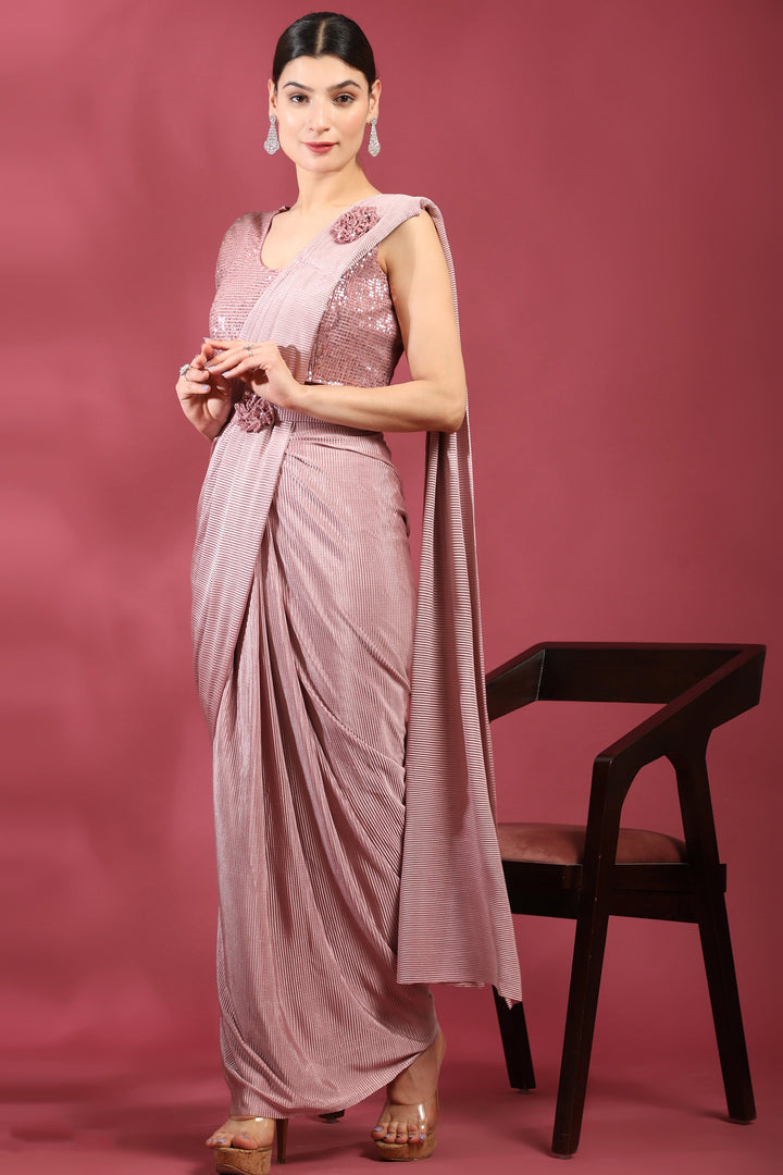 Soothing Crush Lycra Ready To Wear Saree In Pink Color | Buy Online India