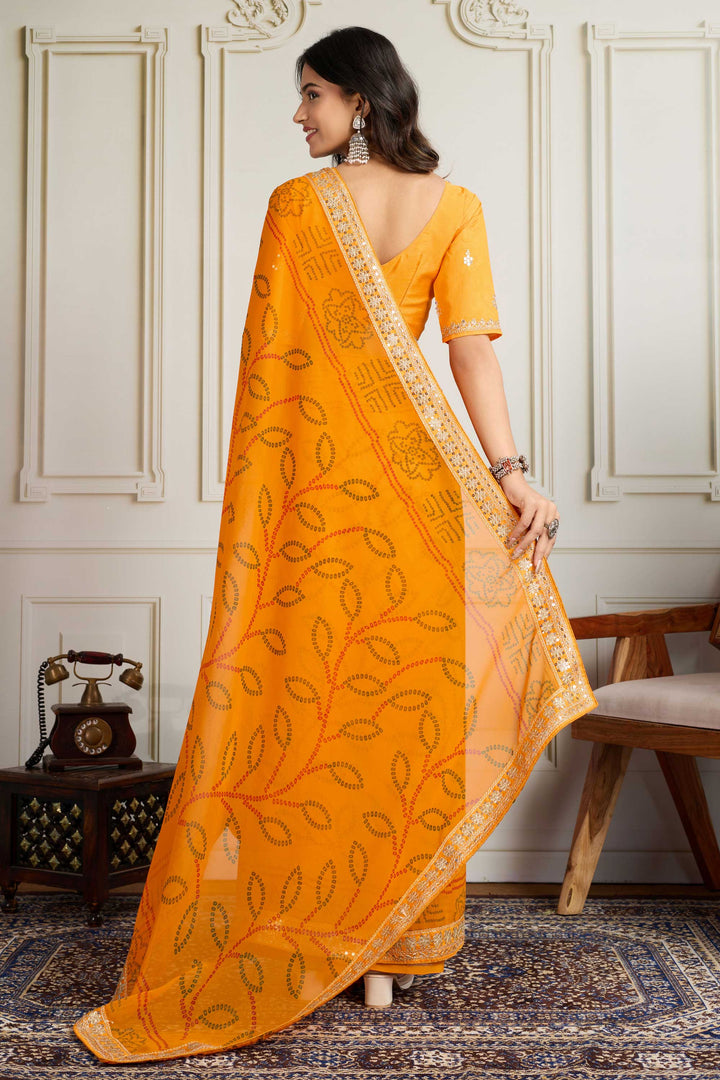 Amazing Yellow Color Georgette Fabric Bandhani Printed Saree | Buy Online India