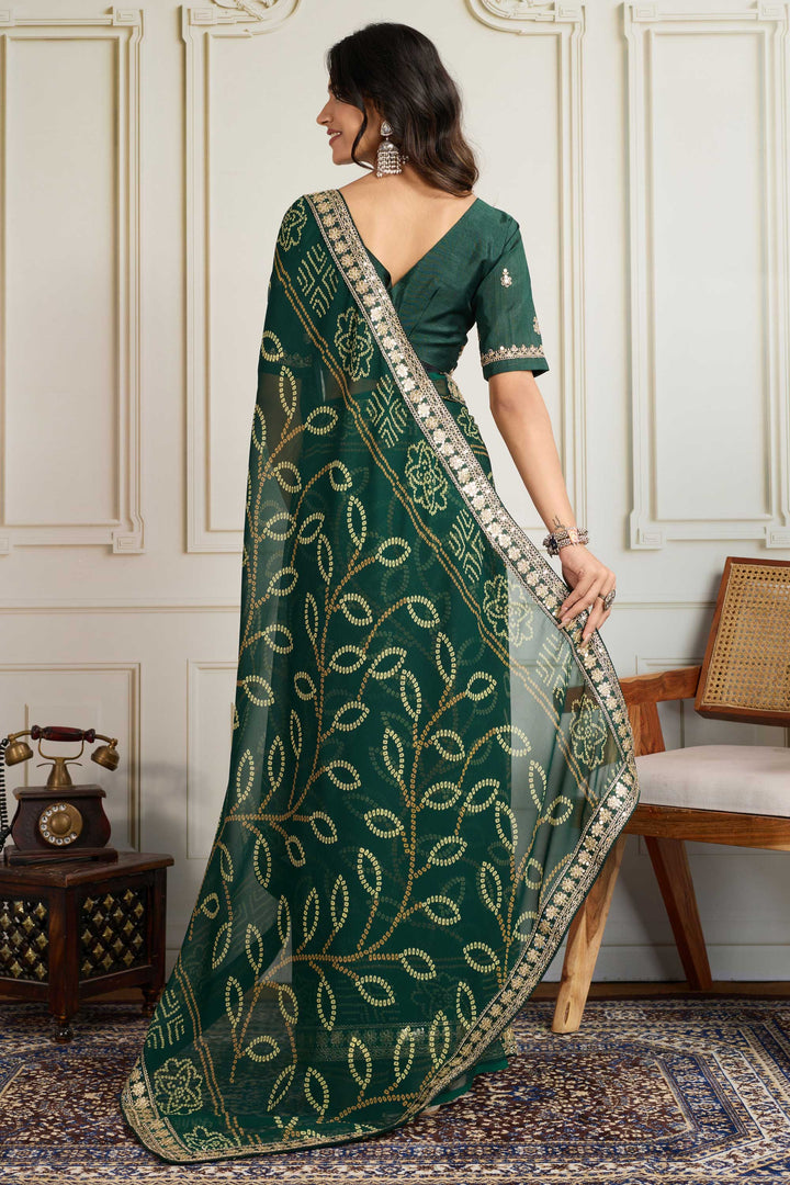 Trendy Georgette Fabric Dark Green Color Bandhani Printed Saree | Buy Online India