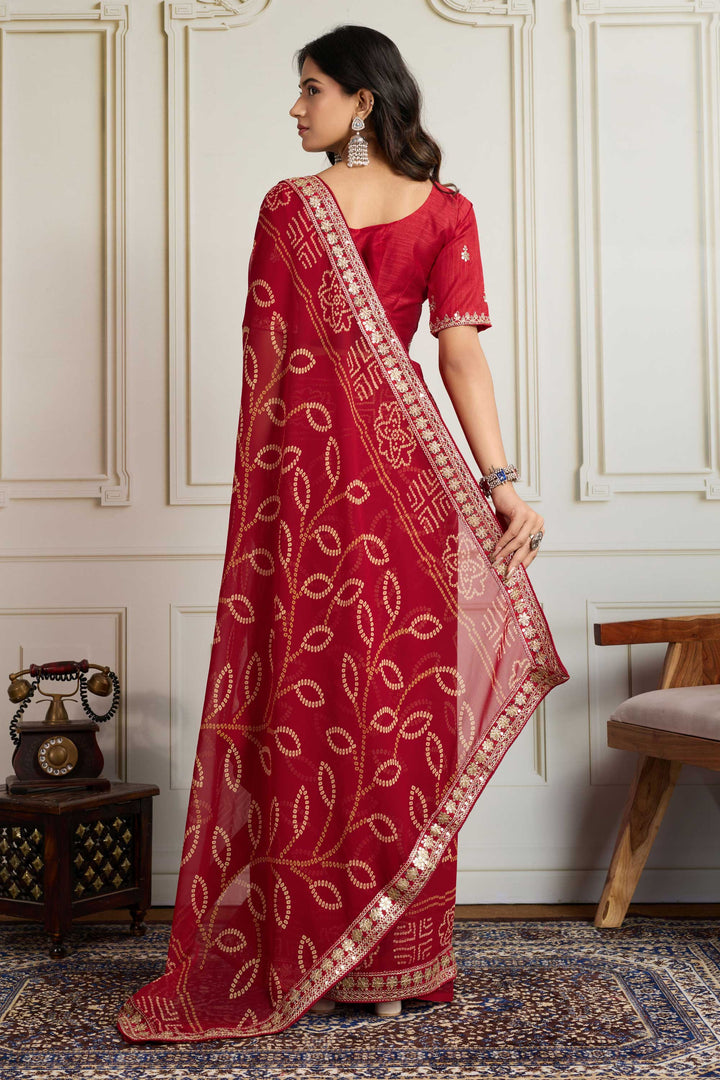 Maroon Color Georgette Fabric Chic Bandhani Printed Saree | Buy Online India