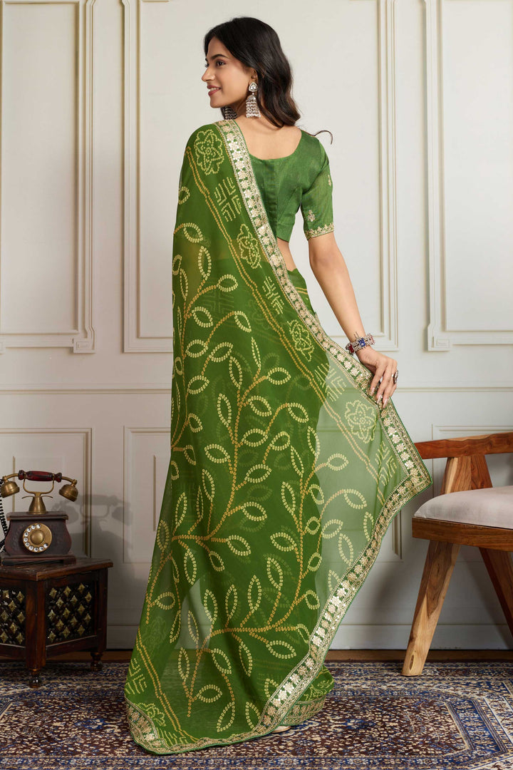 Soothing Green Color Georgette Fabric Bandhani Printed Saree | Buy Online India