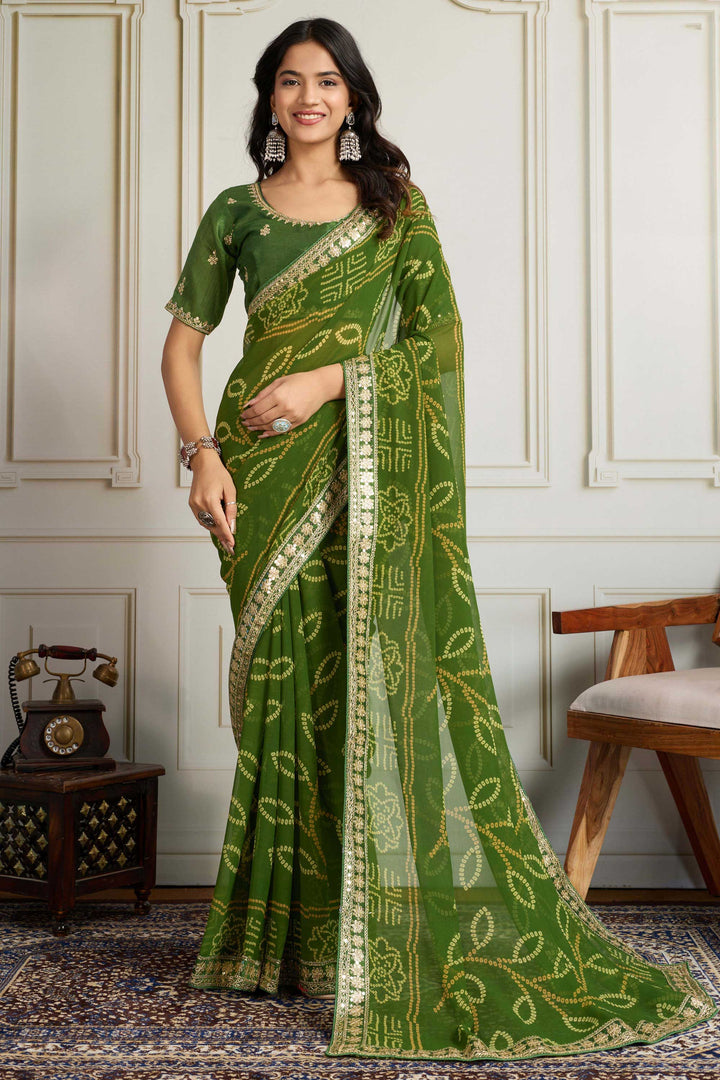 Soothing Green Color Georgette Fabric Bandhani Printed Saree | Buy Online India
