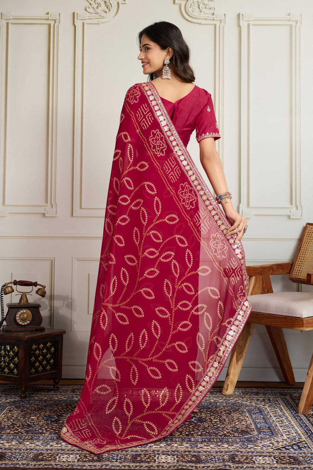 Georgette Fabric Pink Color Gorgeous Bandhani Printed Saree | Buy Online India