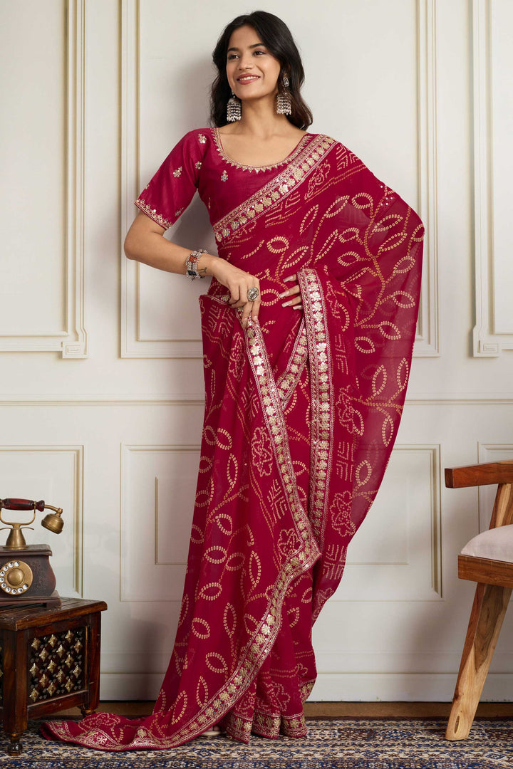 Georgette Fabric Pink Color Gorgeous Bandhani Printed Saree | Buy Online India