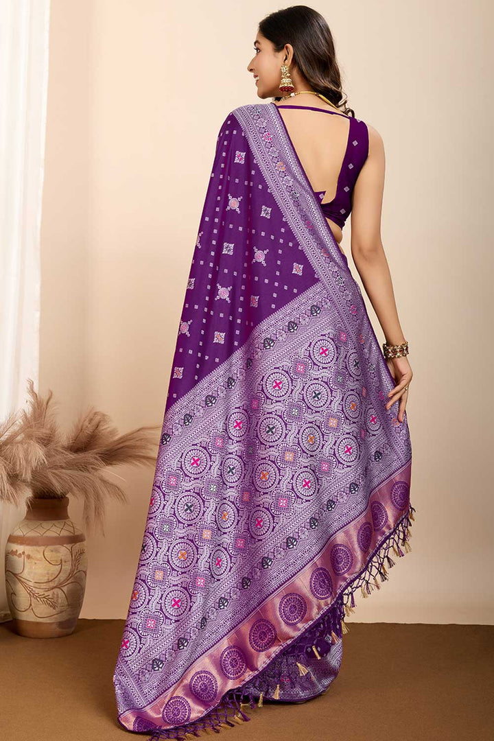 Soothing Woven Meenakari Art Silk Saree In Purple Color | Buy Online India