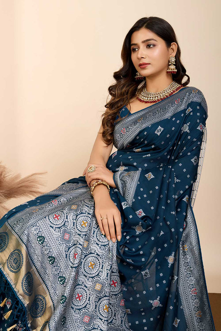 Teal Color Glorious Woven Meenakari Art Silk Saree | Buy Online India