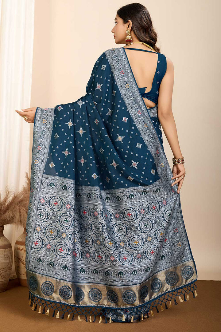 Teal Color Glorious Woven Meenakari Art Silk Saree | Buy Online India