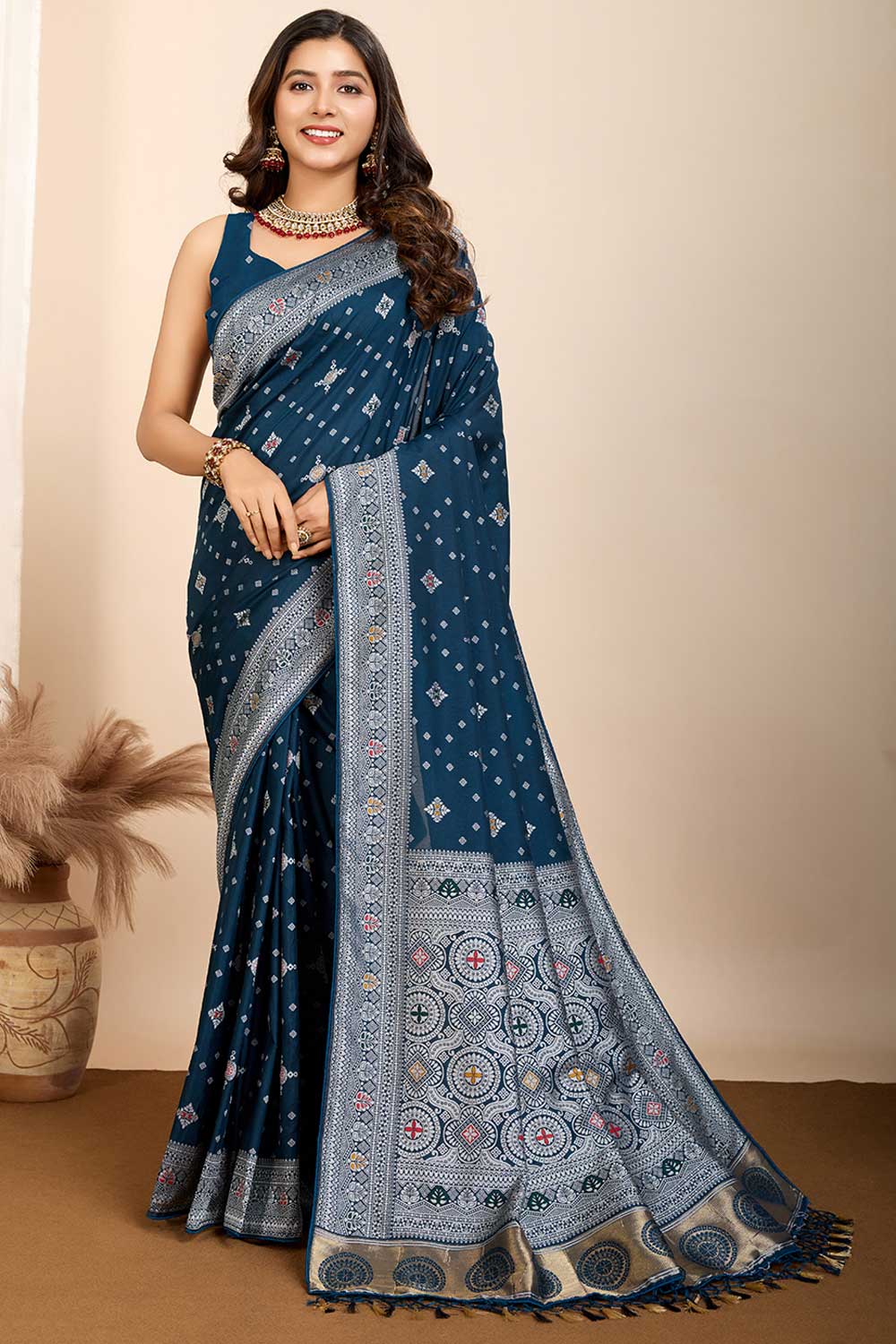 Teal Color Glorious Woven Meenakari Art Silk Saree | Buy Online India
