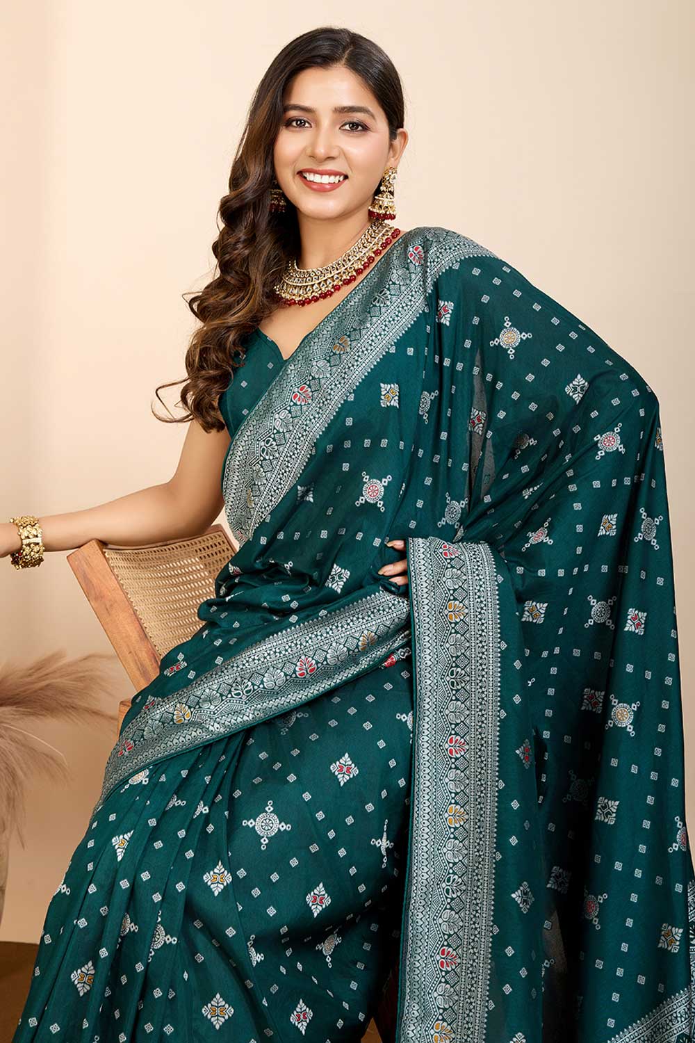 Delicate Dark Teal Color Woven Meenakari Art Silk Saree | Buy Online India
