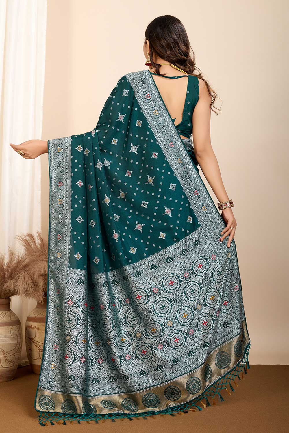 Delicate Dark Teal Color Woven Meenakari Art Silk Saree | Buy Online India