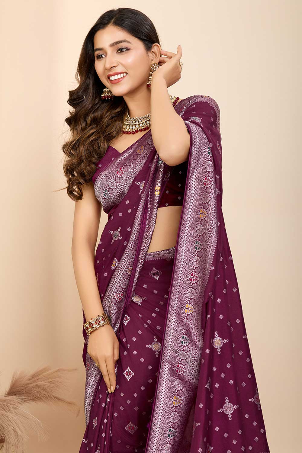 Wine Color Glamorous Woven Meenakari Art Silk Saree | Buy Online India