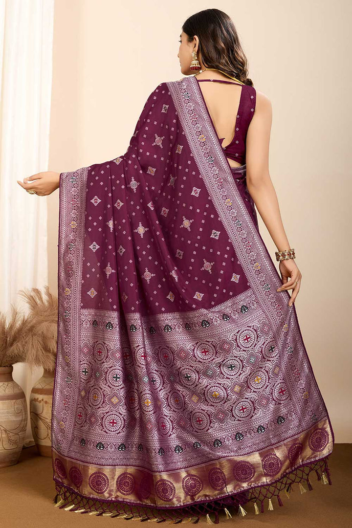 Wine Color Glamorous Woven Meenakari Art Silk Saree | Buy Online India