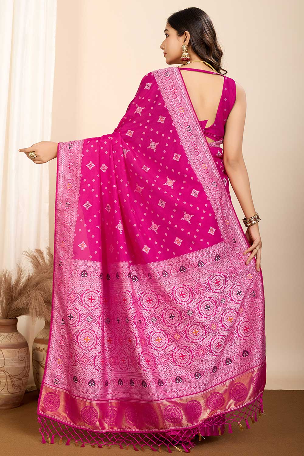 Pink Color Exquisite Woven Meenakari Art Silk Saree | Buy Online India