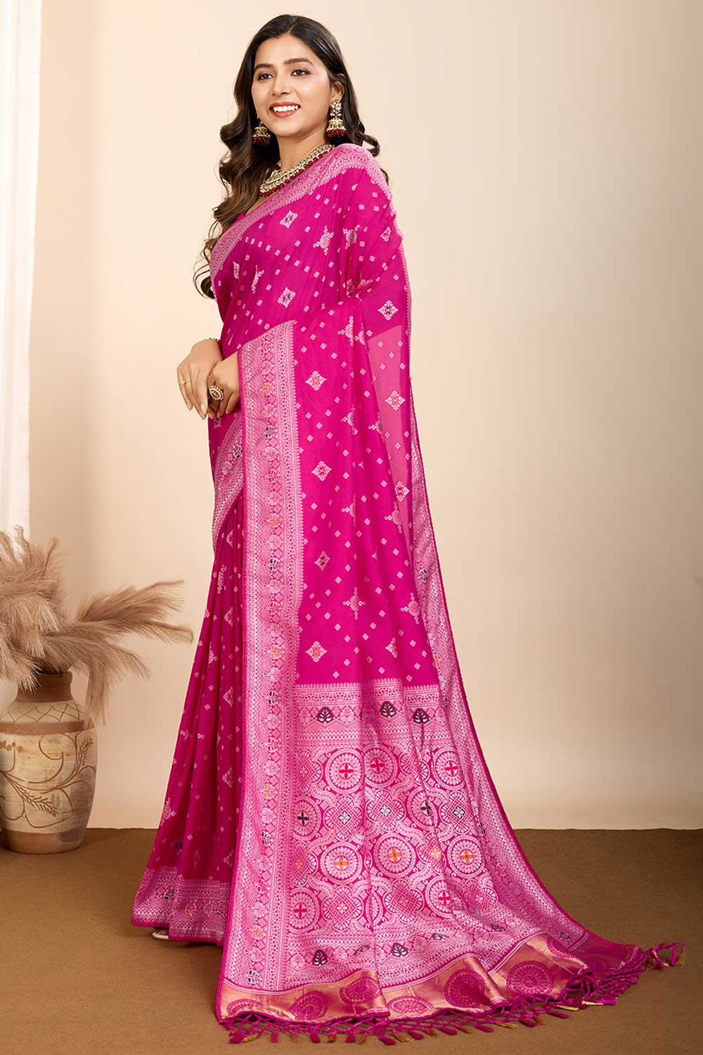 Pink Color Exquisite Woven Meenakari Art Silk Saree | Buy Online India