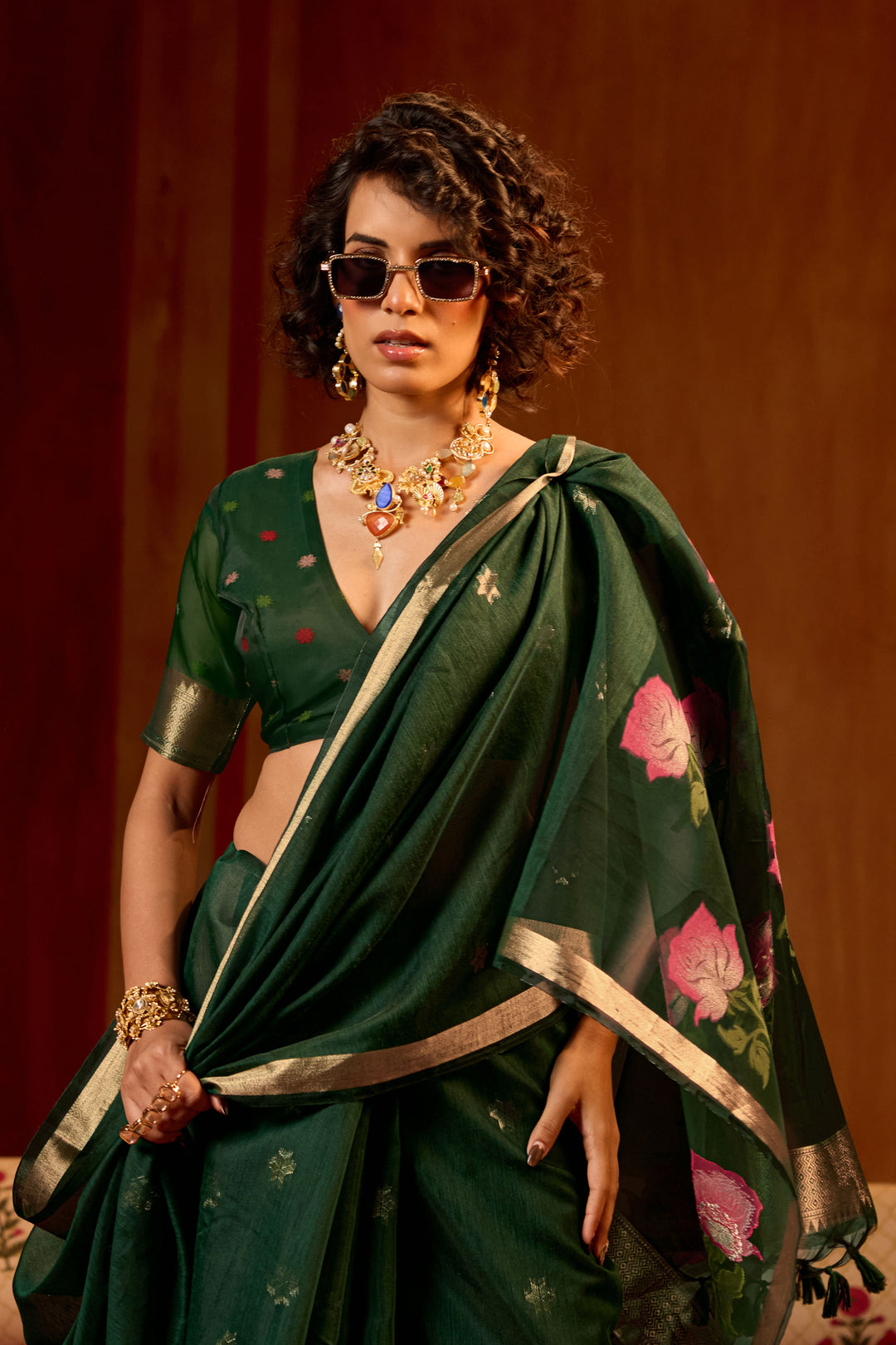 Green Color Chic Cotton Handloom Weaving Saree