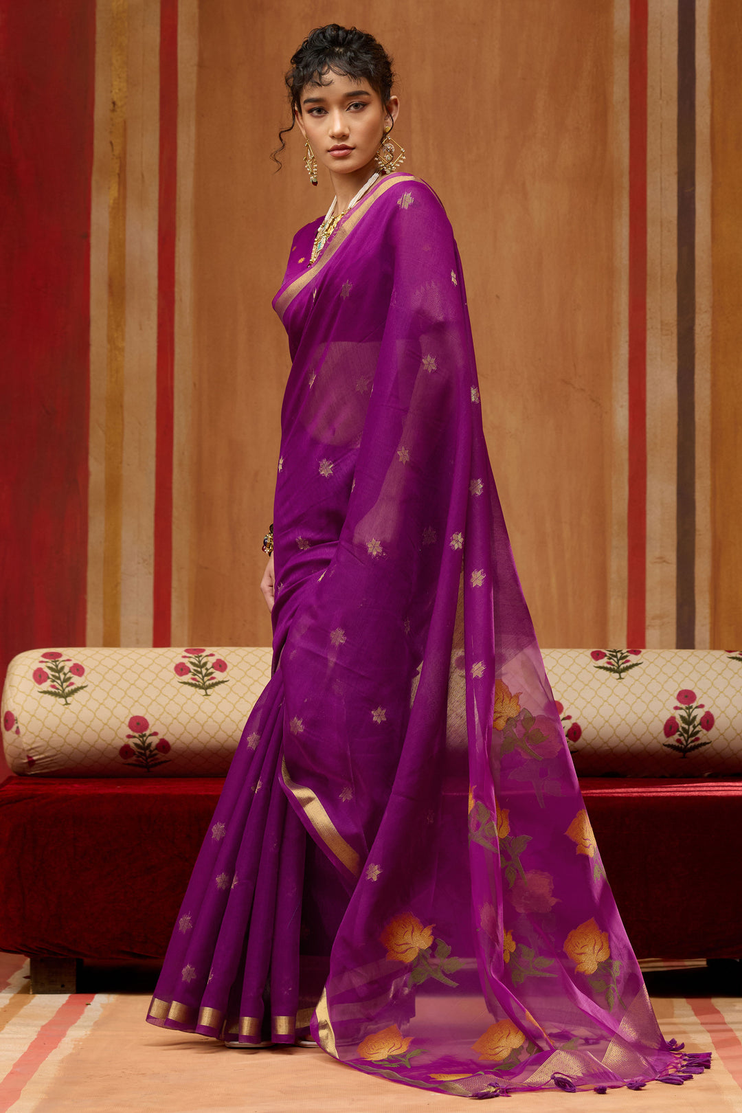 Soothing Purple Color Cotton Handloom Weaving Saree