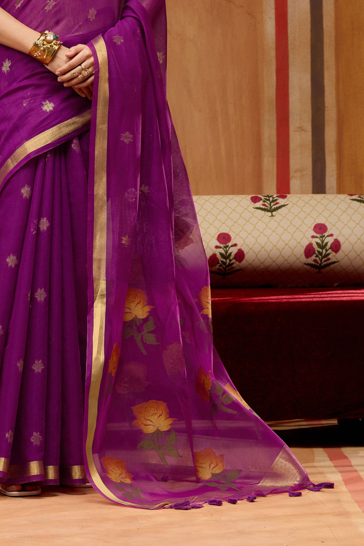 Soothing Purple Color Cotton Handloom Weaving Saree