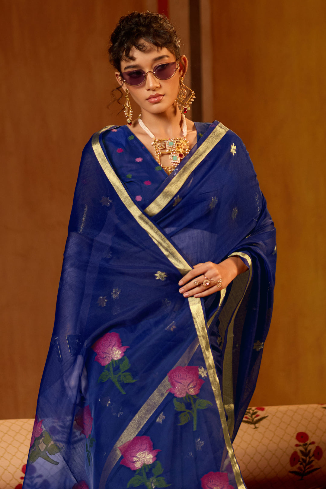 Blue Color Gorgeous Cotton Handloom Weaving Saree