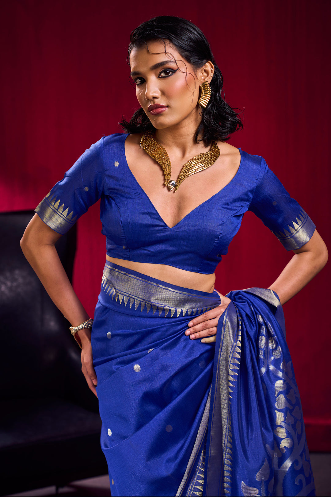 Handloom Weaving On Blue Color Amazing Satin Linen Silk Saree | Buy Online India