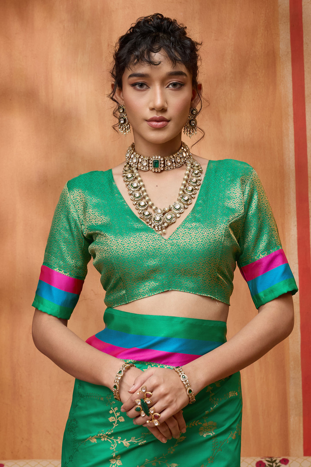 Green Weaving Work Lovely Satin Silk Saree