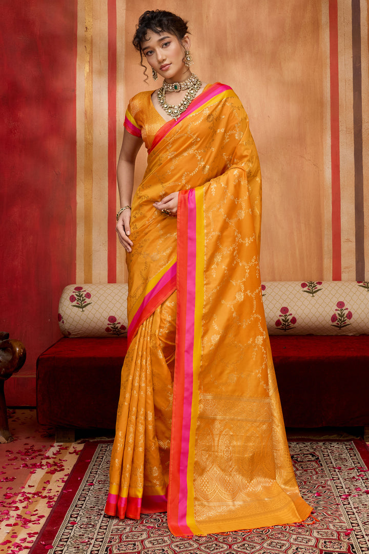Mustard Color Weaving Work Brilliant Satin Silk Saree