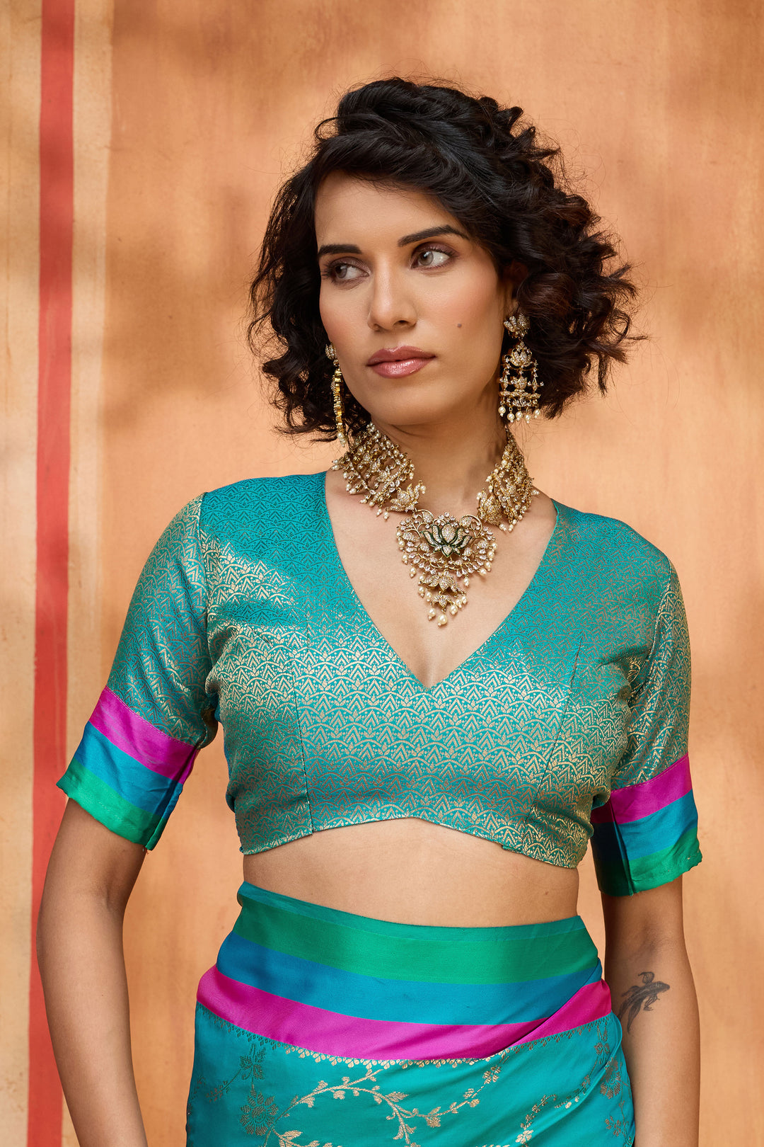 Weaving Work Attractive Satin Silk Saree In Teal Color
