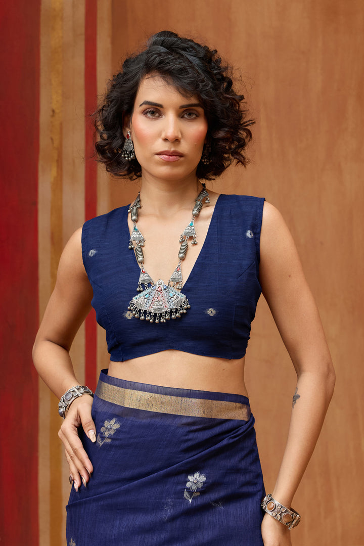 Blue Color Stylish Look Silk Handloom Weaving Saree