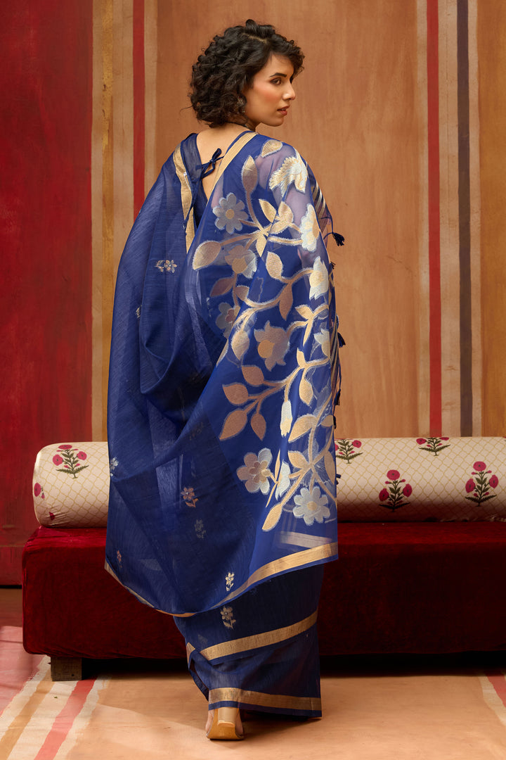 Blue Color Stylish Look Silk Handloom Weaving Saree