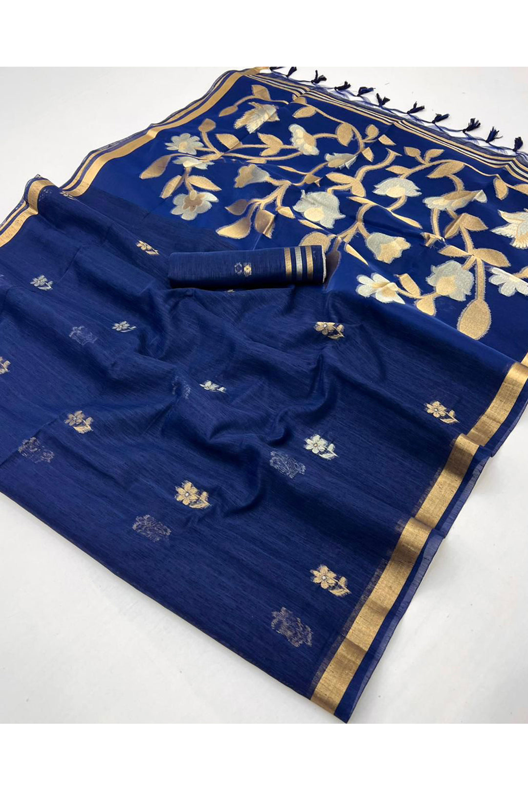 Blue Color Stylish Look Silk Handloom Weaving Saree