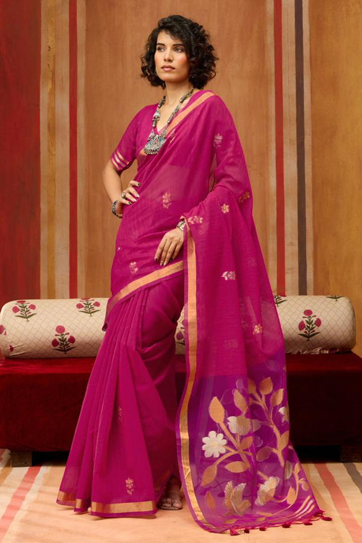 Magenta Color Beatific Look Silk Handloom Weaving Saree