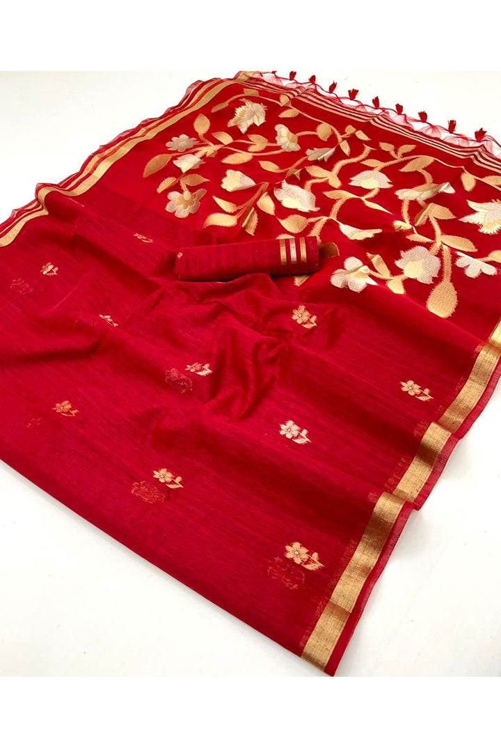 Captivating Red Color Silk Handloom Weaving Saree