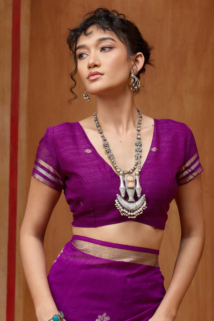 Purple Color Glamorous Look Silk Handloom Weaving Saree