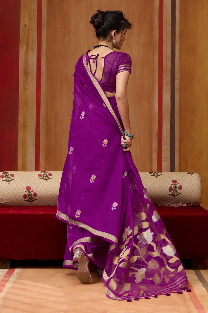 Purple Color Glamorous Look Silk Handloom Weaving Saree