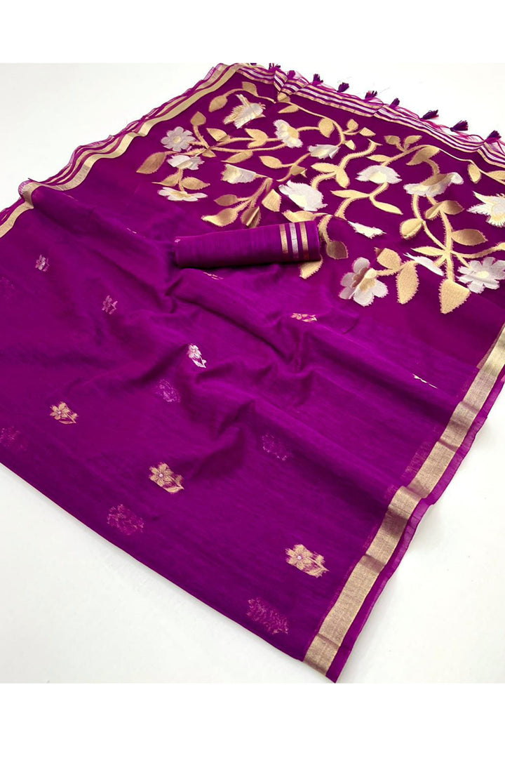 Purple Color Glamorous Look Silk Handloom Weaving Saree